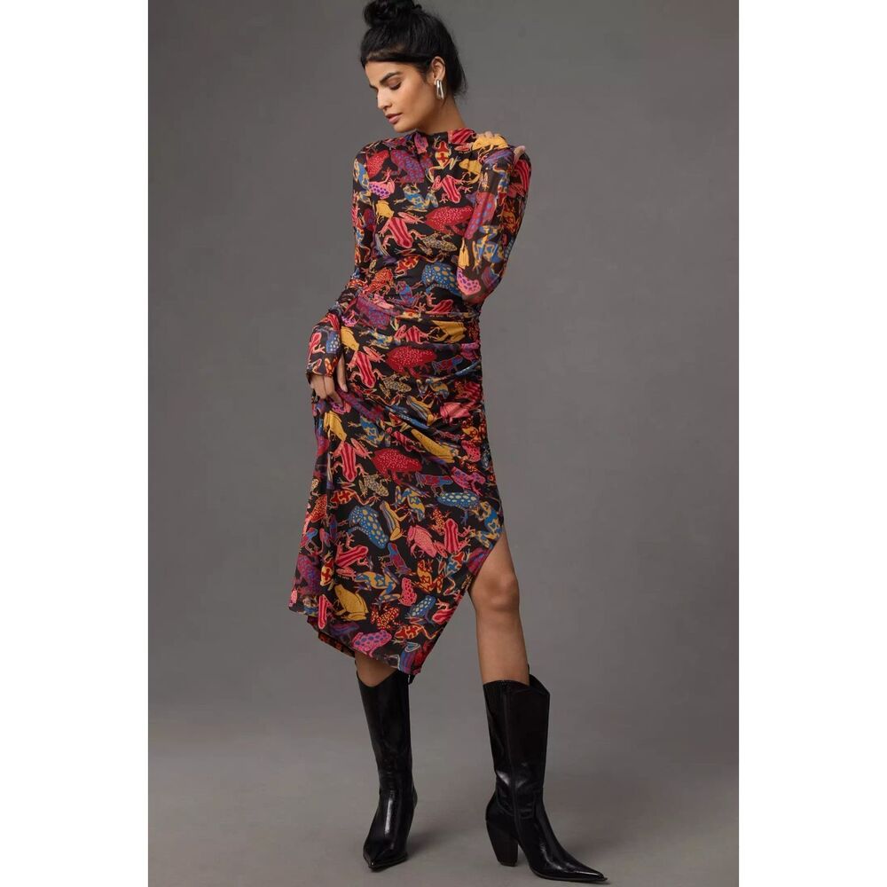 Farm Rio Anthropologie Super Stretchy Lined NWT Bright FloralLong Dress Size XL - Picture 2 of 16